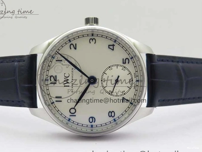 MIROTIME 0411 Packable Portuguese IW358304 ZF 1:1 Best Edition SS White Dial Blue Markers on Leather Strap A 7079